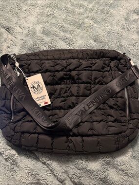 Valentino Orlandi Black Quilted Shoulder Bag with Branded Strap